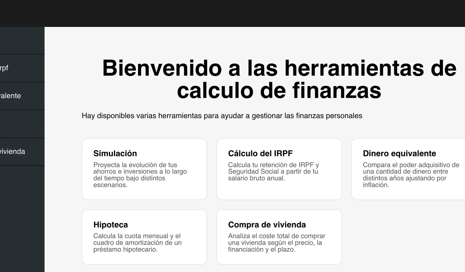 Screenshot of the Cardy economic calculator dashboard